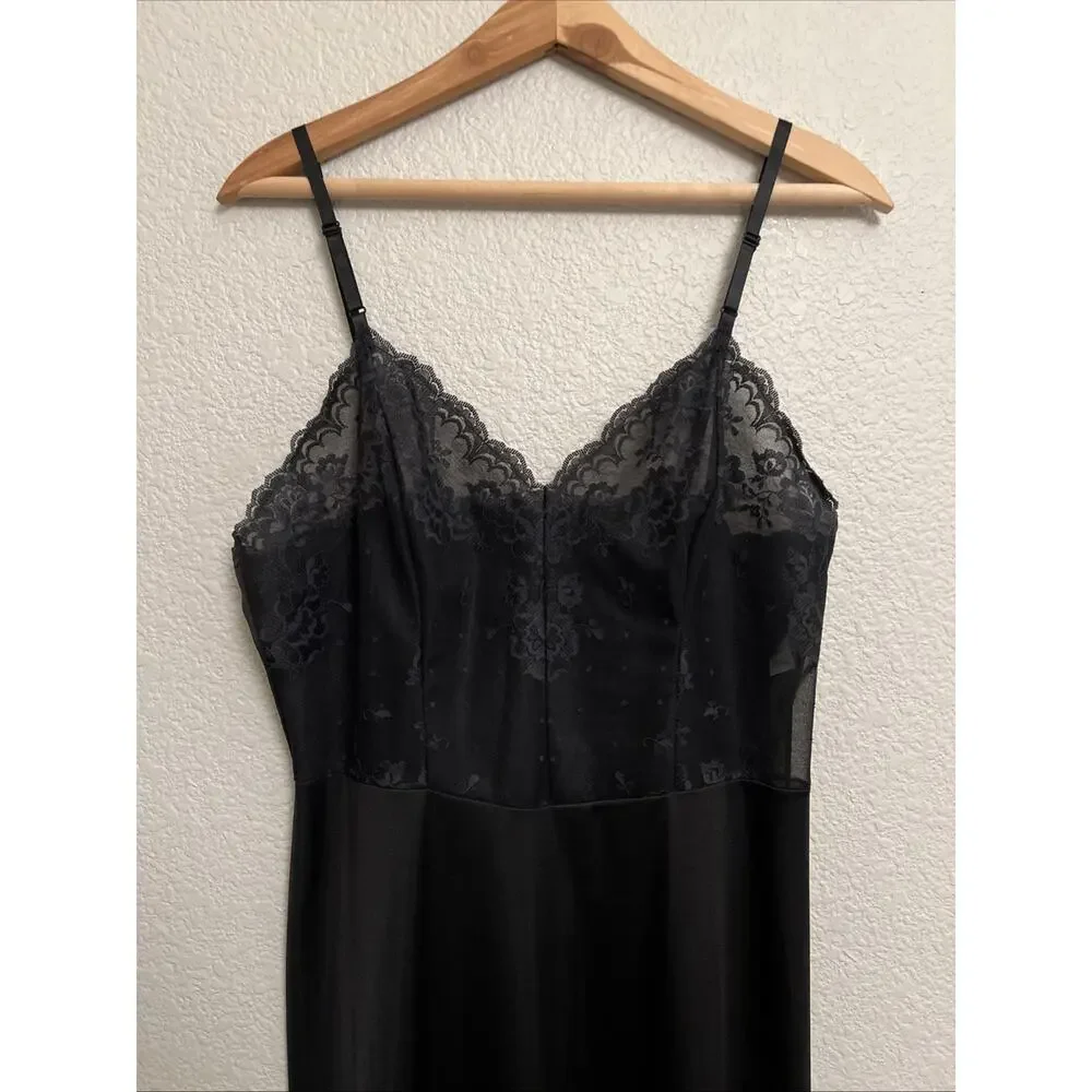 Vintage Lingerie Dress Slip Lace Sabrina Carpenter Black Quiet Luxury USA 36 TT